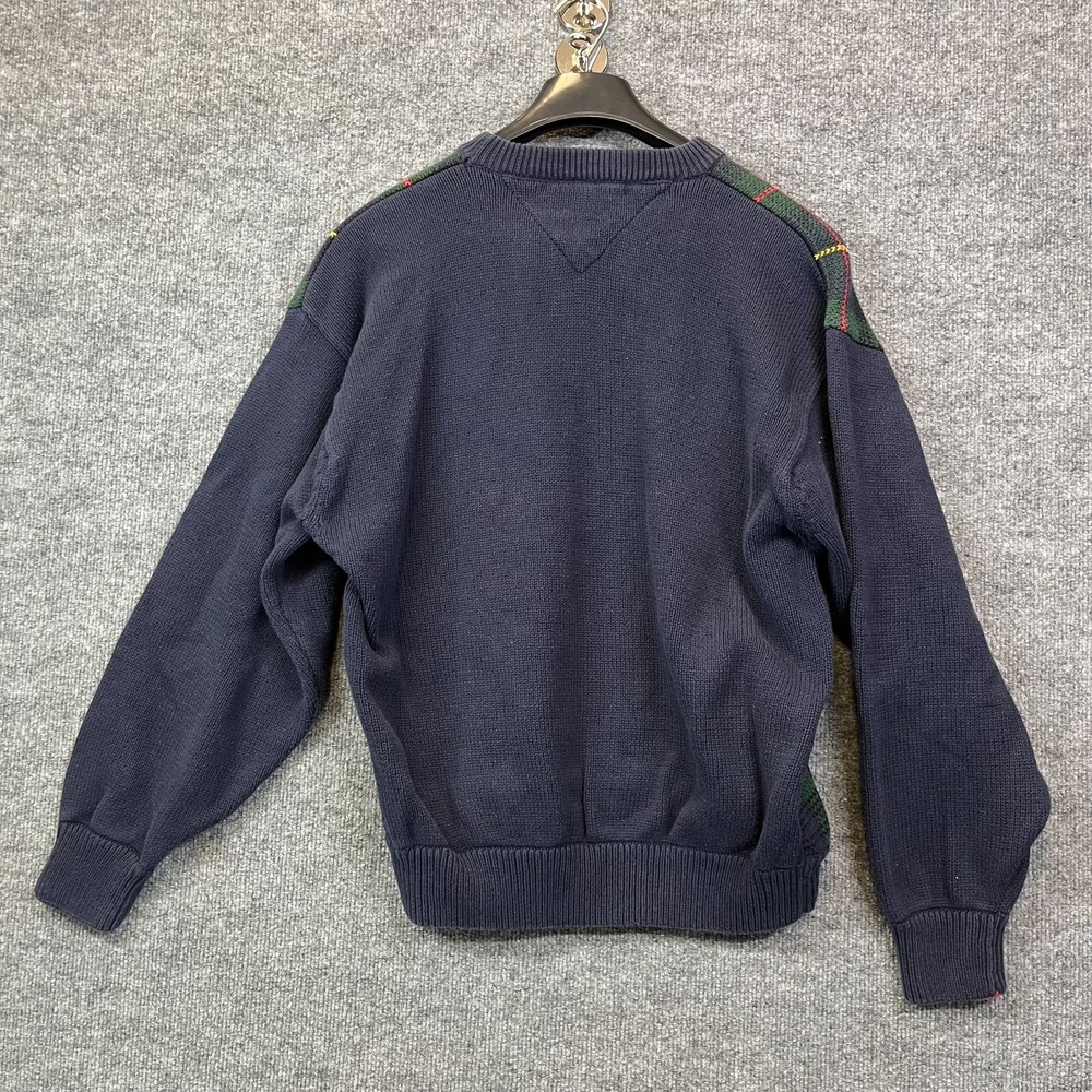 Vintage Tommy Hilfiger Sweater Mens Navy Green Knit Long Sleeve Pullover - Large - Picture 2 of 16